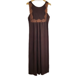 Vintage 70s Ralph Monternero Brown Satin Lace Nighthgown Slip Dress Size Large